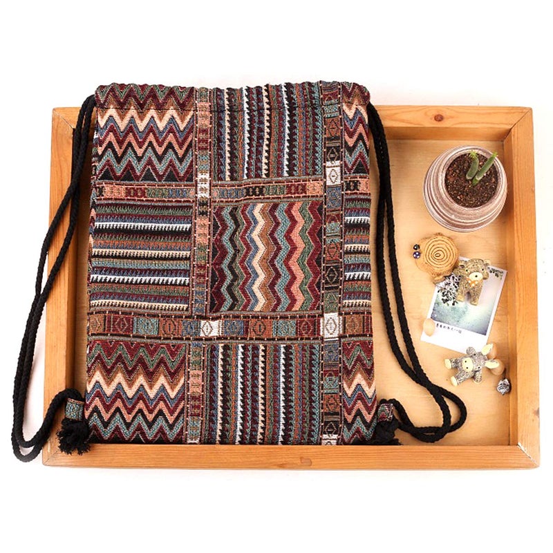 Lobagve Van Caro Bohemian Drawstring Backpack Light Cinch Bag Gym Sack String Bag (Color 1) - Image 5